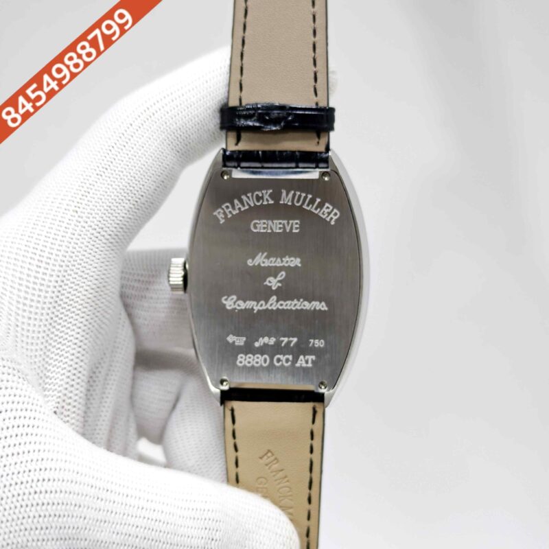 Franck Muller Casablanca Silver White Diamond Dial Black Leather Strap Swiss Automatic Watch - Image 4