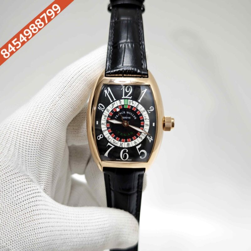 Franck Muller Casablanka Vegas Black Dial Black Leather Strap Automatic Watch