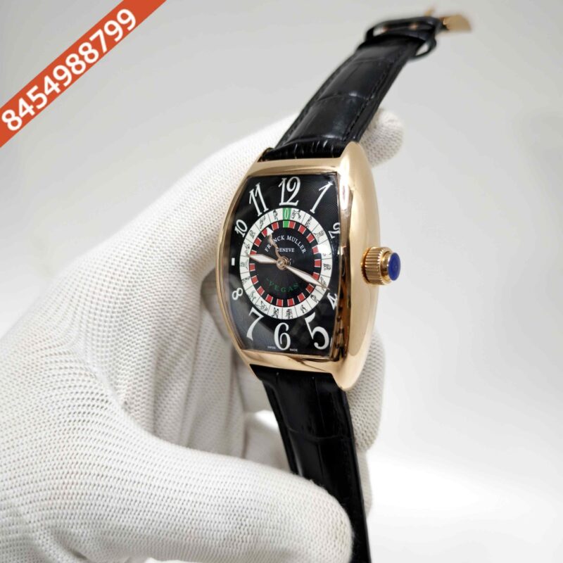 Franck Muller Casablanka Vegas Black Dial Black Leather Strap Automatic Watch - Image 2