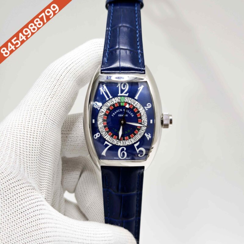 Franck Muller Casablanka Vegas Blue Dial Blue Leather Strap Swiss Automatic Watch