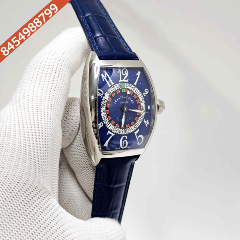 Franck Muller Casablanka Vegas Blue Dial Blue Leather Strap Swiss Automatic Watch - Image 3