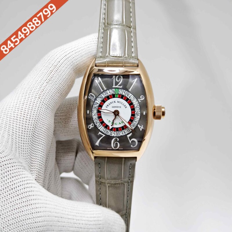Franck Muller Casablanka Vegas Rose Gold Grey Dial Grey Leather Strap Swiss  Automatic Watch
