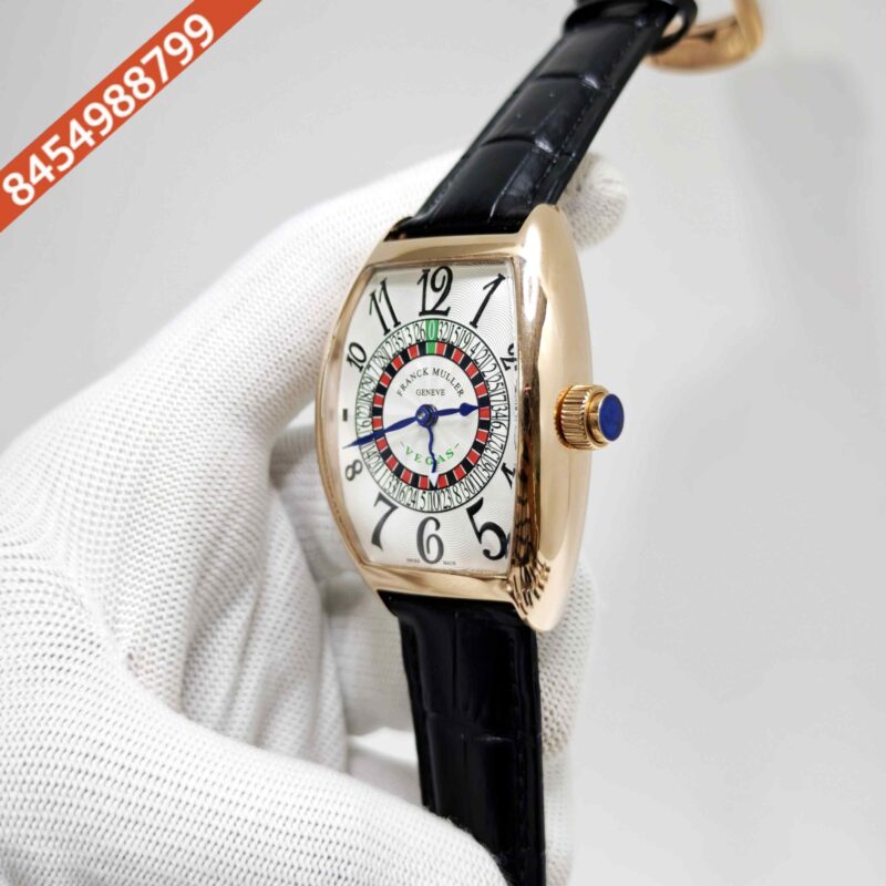 Franck Muller Casablanka Vegas Rose Gold White Dial Black Leather Strap Swiss Automatic Watch - Image 2