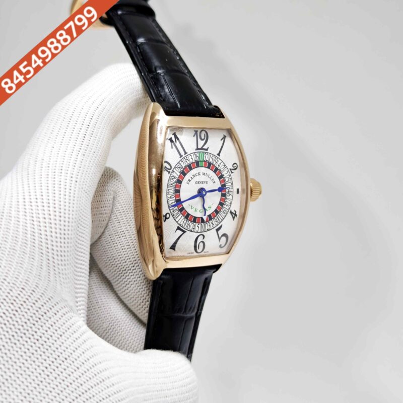 Franck Muller Casablanka Vegas Rose Gold White Dial Black Leather Strap Swiss Automatic Watch - Image 3