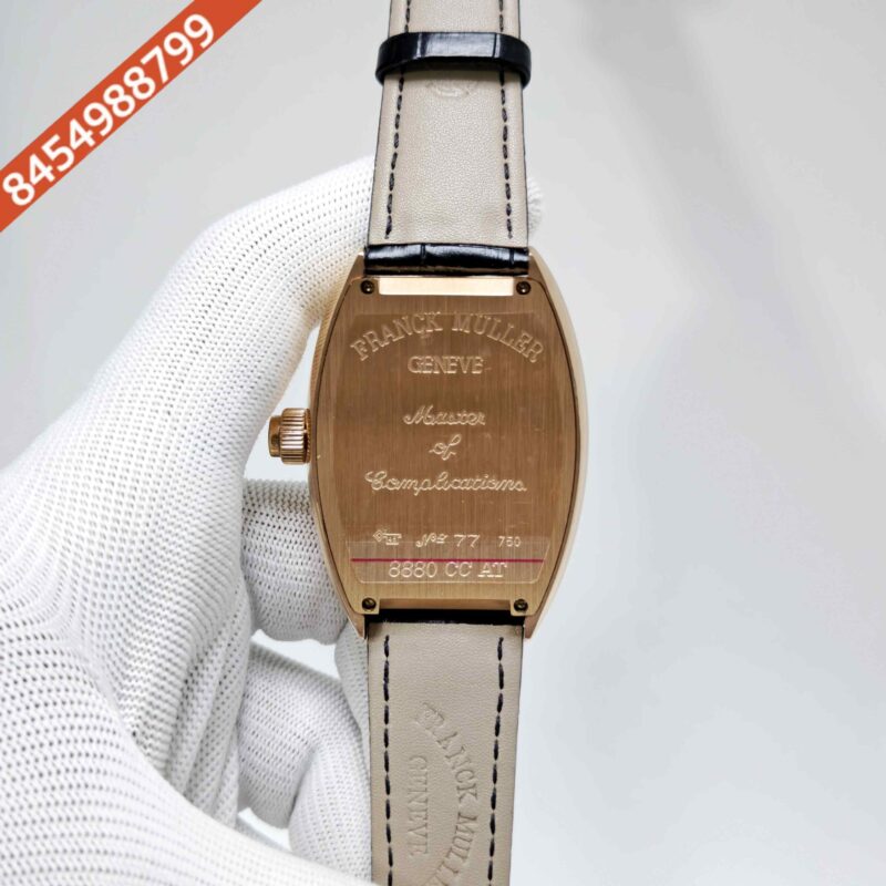 Franck Muller Casablanka Vegas Rose Gold White Dial Black Leather Strap Swiss Automatic Watch - Image 4