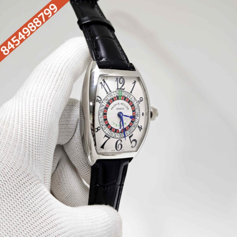 Franck Muller Casablanka Vegas Steel White Dial Black Leather Strap Swiss Automatic Watch - Image 3