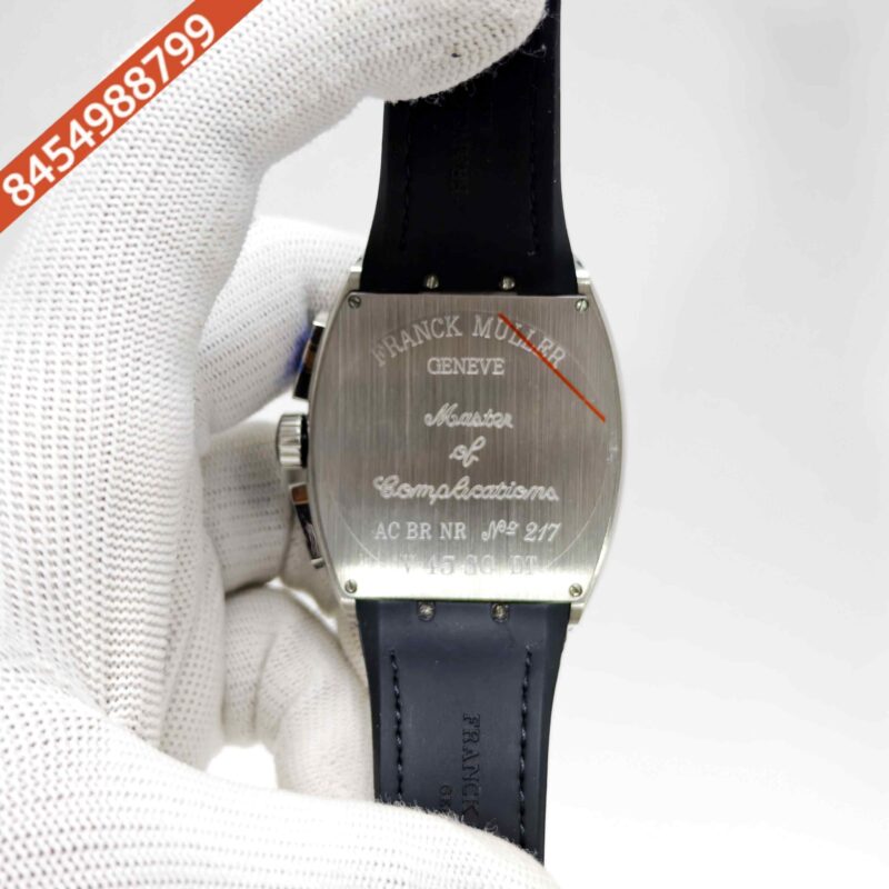 Franck Muller VANGAURD Chronograph Steel Black Dial Black Leather Strap Swiss Watch - Image 4