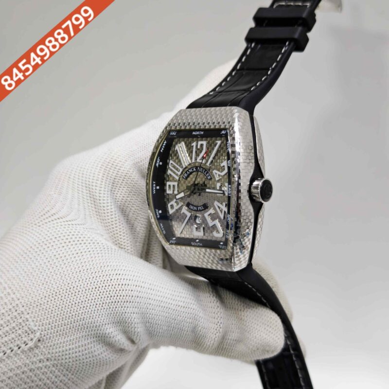 Franck Muller Vanguard Iron PXL Steel Silver Dial Black Leather Strap Swiss Automatic Watch - Image 2