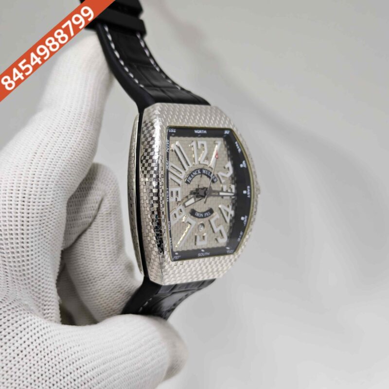Franck Muller Vanguard Iron PXL Steel Silver Dial Black Leather Strap Swiss Automatic Watch - Image 3