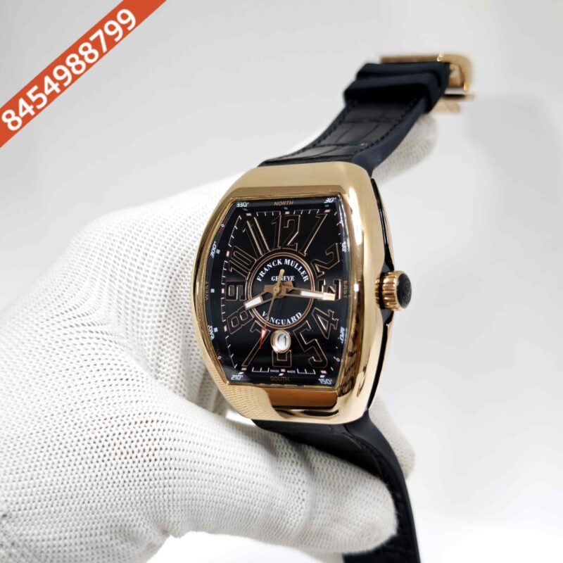 Franck Muller Vanguard Yachting Gold Black Dial Leather Strap Swiss Automatic Watch - Image 2