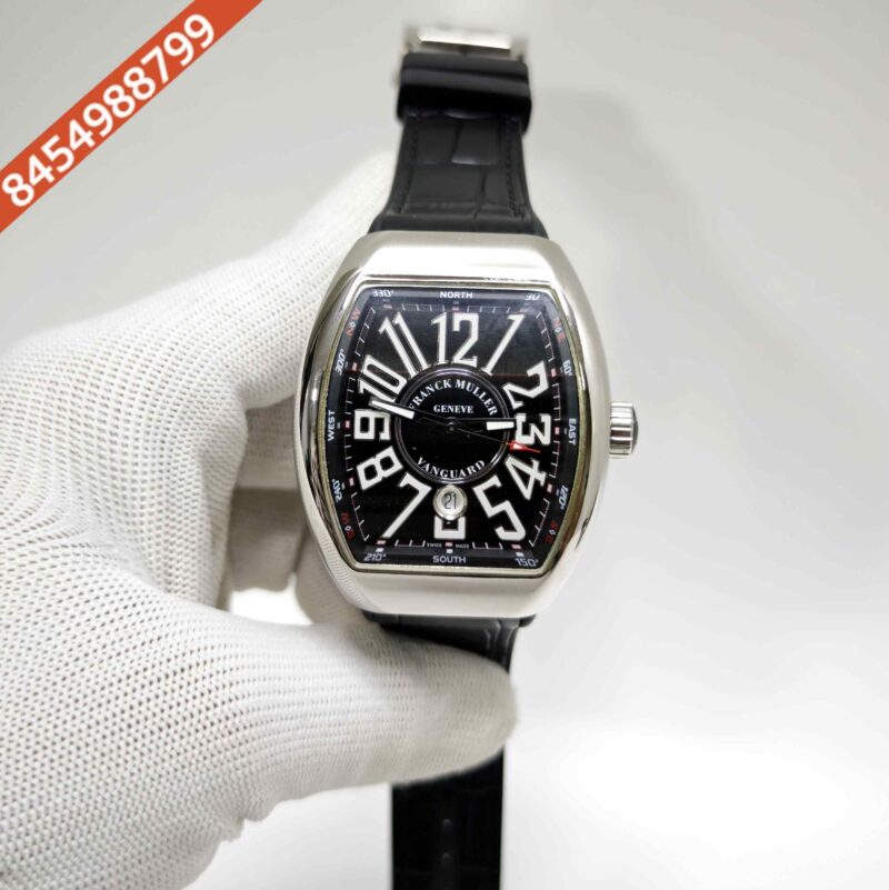 Franck Muller Vanguard Yachting Steel Black Dial Leather Strap Swiss Automatic Watch
