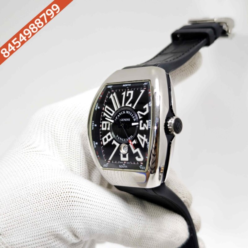Franck Muller Vanguard Yachting Steel Black Dial Leather Strap Swiss Automatic Watch - Image 2