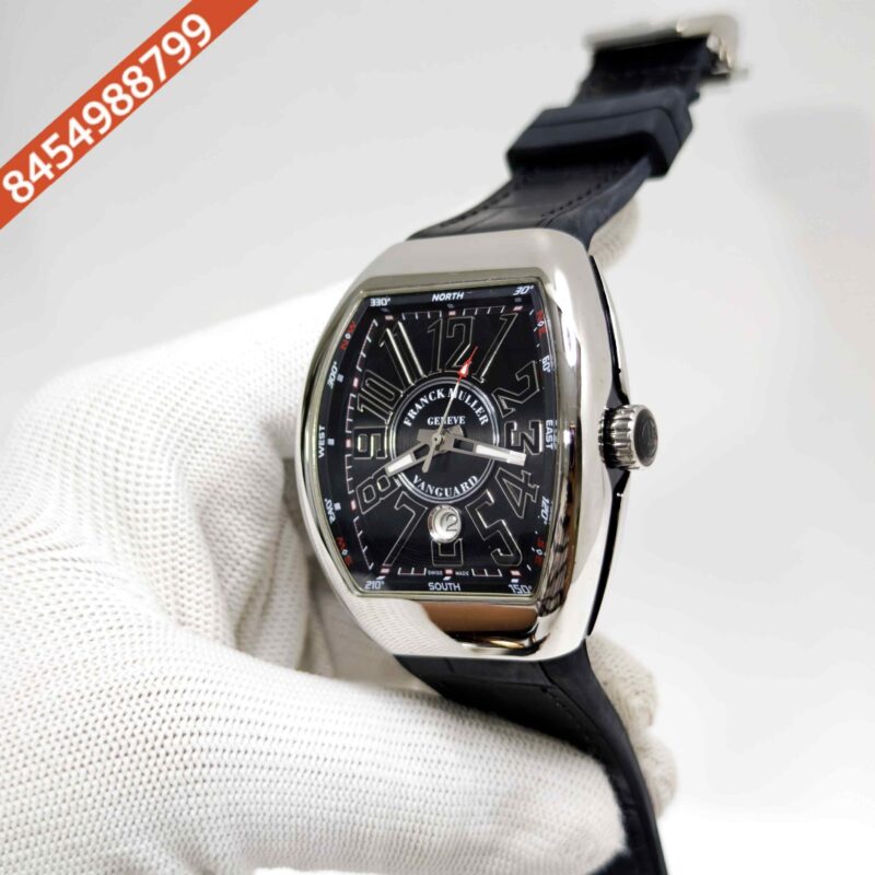 Franck Muller Vanguard Yachting Steel Black Dial Leather Strap Swiss Automatic Watch - Image 2