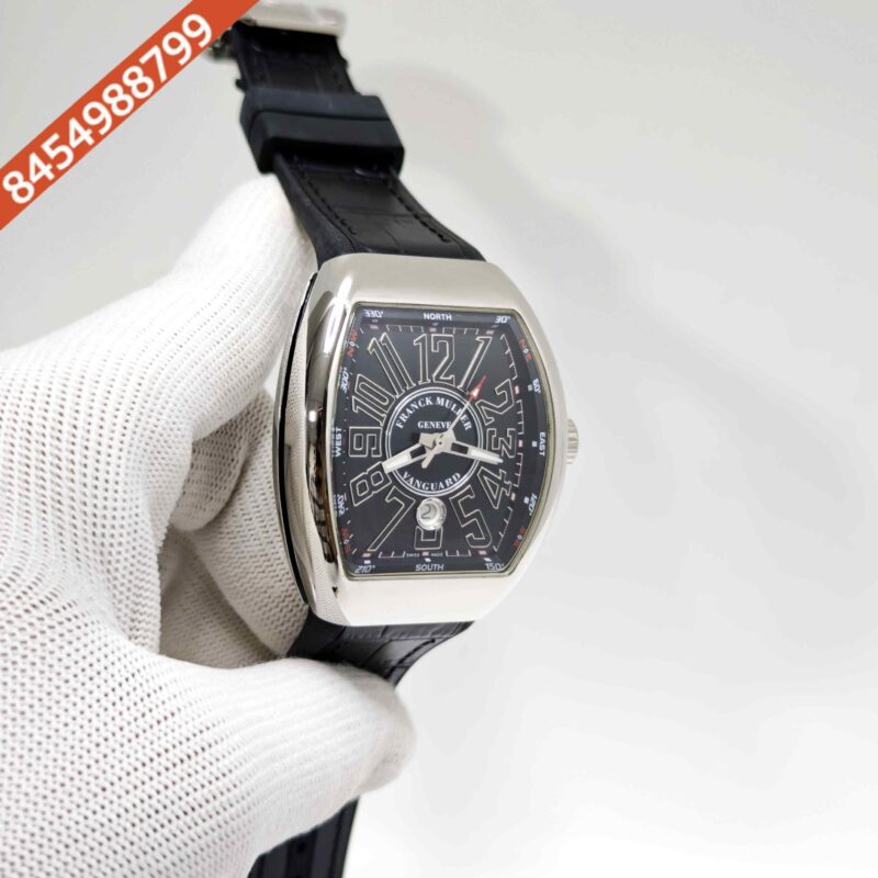Franck Muller Vanguard Yachting Steel Black Dial Leather Strap Swiss Automatic Watch - Image 3