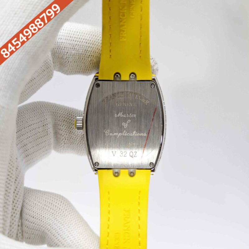 Franck muller cheap vanguard full diamond Steel Whte Diamond Dial Yellow Leather Strap Swiss Automatic Watch - Image 4