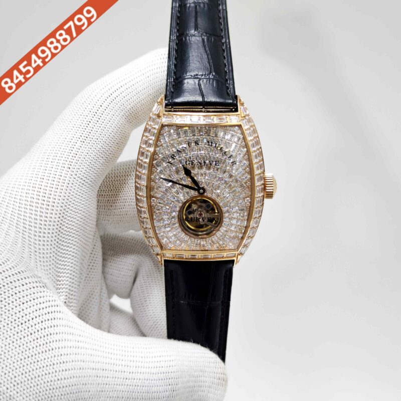 Frank Muller Grand Cintree Curvex Tourbillon White Dial Black Leather Strap Swiss Automatic Watch