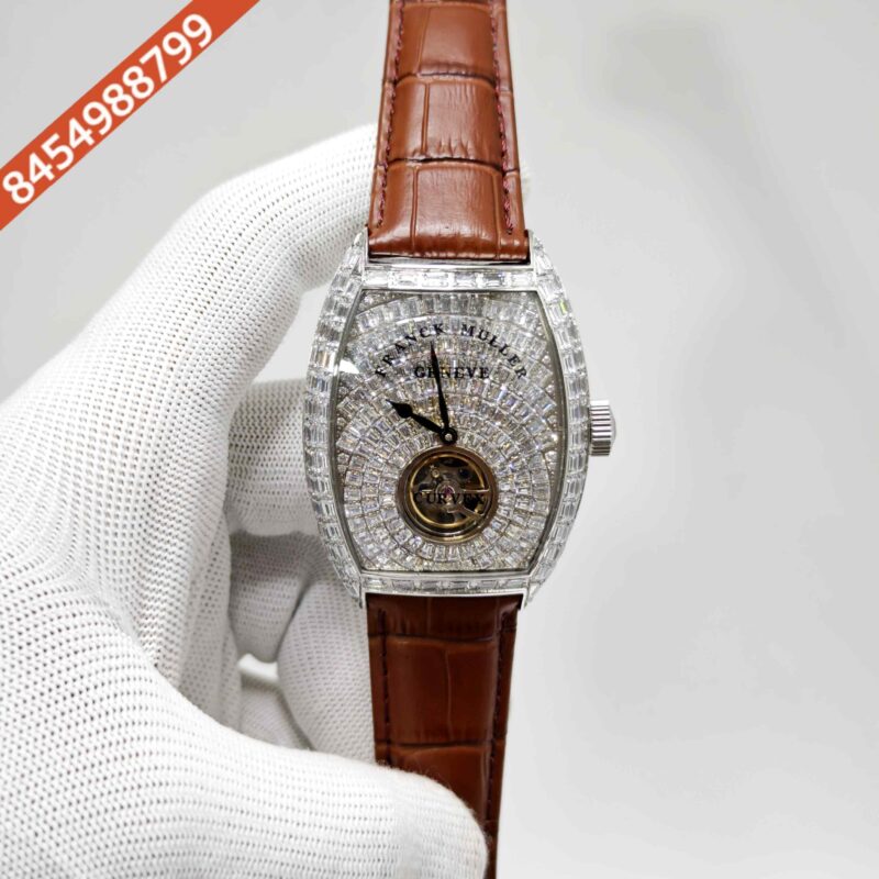 Frank Muller Grand Cintree Curvex Tourbillon White Dial Light Brown Leather Strap Swiss Automatic Watch