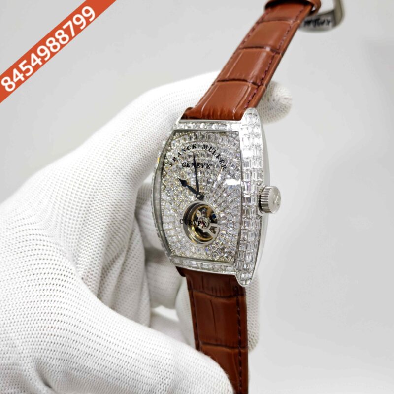 Frank Muller Grand Cintree Curvex Tourbillon White Dial Light Brown Leather Strap Swiss Automatic Watch - Image 2