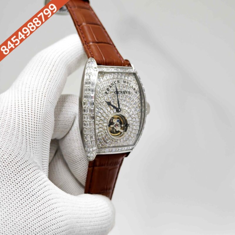 Frank Muller Grand Cintree Curvex Tourbillon White Dial Light Brown Leather Strap Swiss Automatic Watch - Image 3