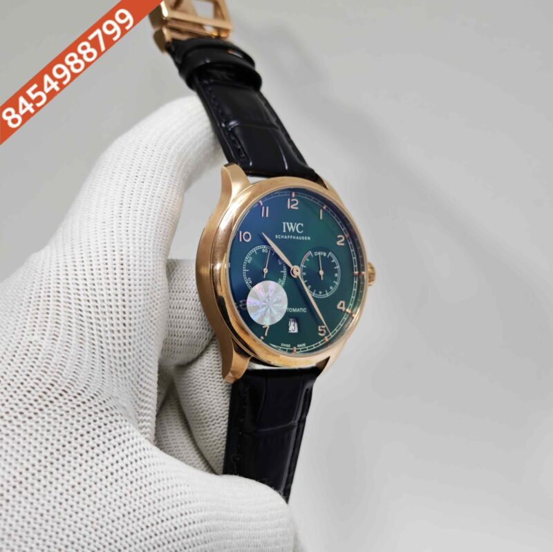 IWC Schaffhausen Portugieser Rose Gold Green Dial Black Leather Strap Swiss Automatic Watch - Image 3