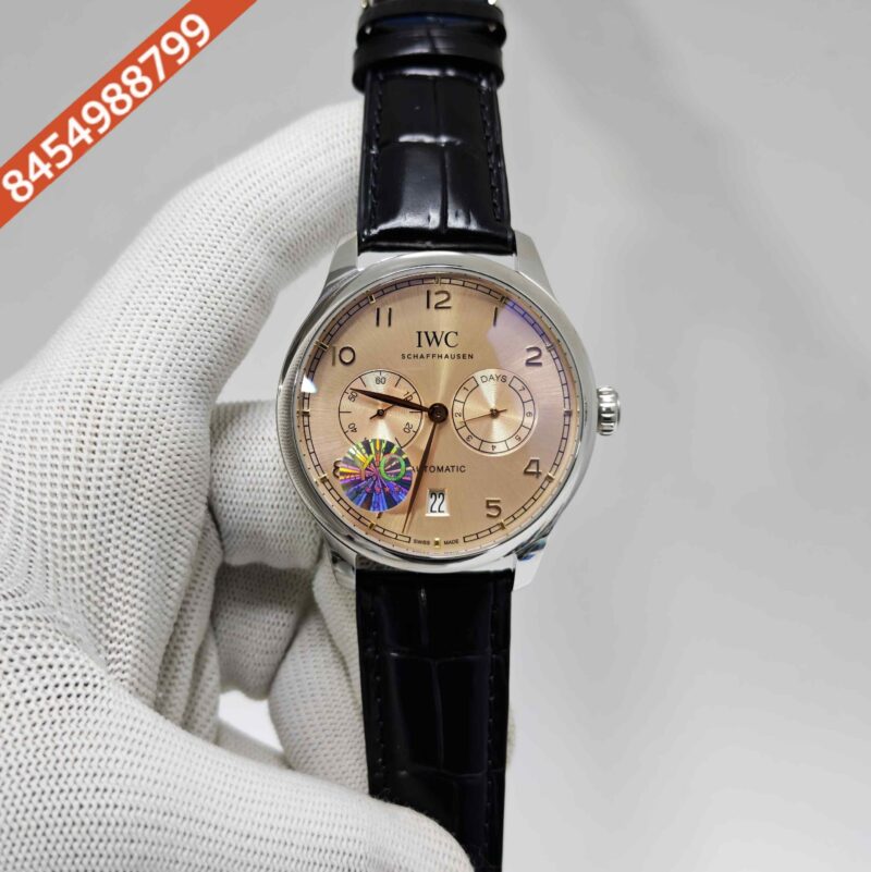 IWC Schaffhausen Portugieser Steel Beage Dial Black Leather Strap Swiss Automatic Watch