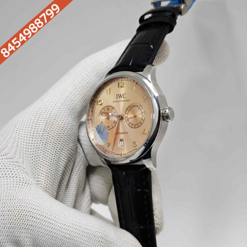 IWC Schaffhausen Portugieser Steel Beage Dial Black Leather Strap Swiss Automatic Watch - Image 2