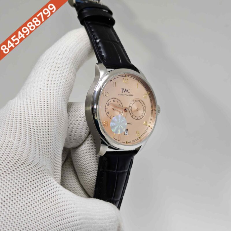 IWC Schaffhausen Portugieser Steel Beage Dial Black Leather Strap Swiss Automatic Watch - Image 3