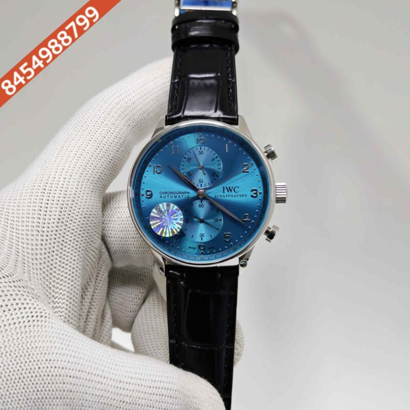 IWC Schaffhausen Portugieser Steel Blue Dial Black Leather Strap Swiss Automatic Watch