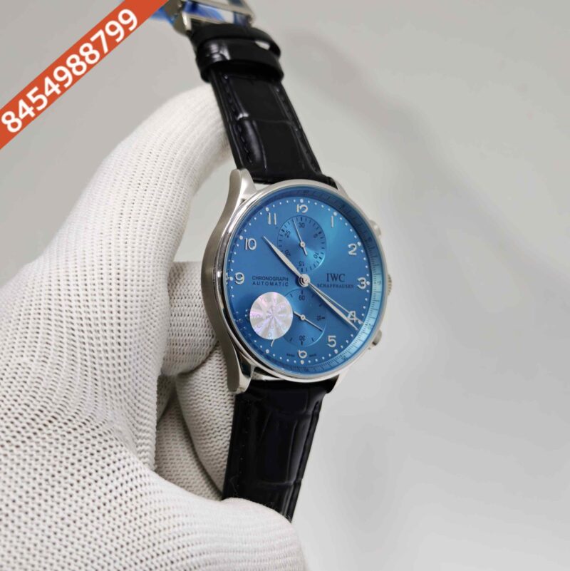 IWC Schaffhausen Portugieser Steel Blue Dial Black Leather Strap Swiss Automatic Watch - Image 3
