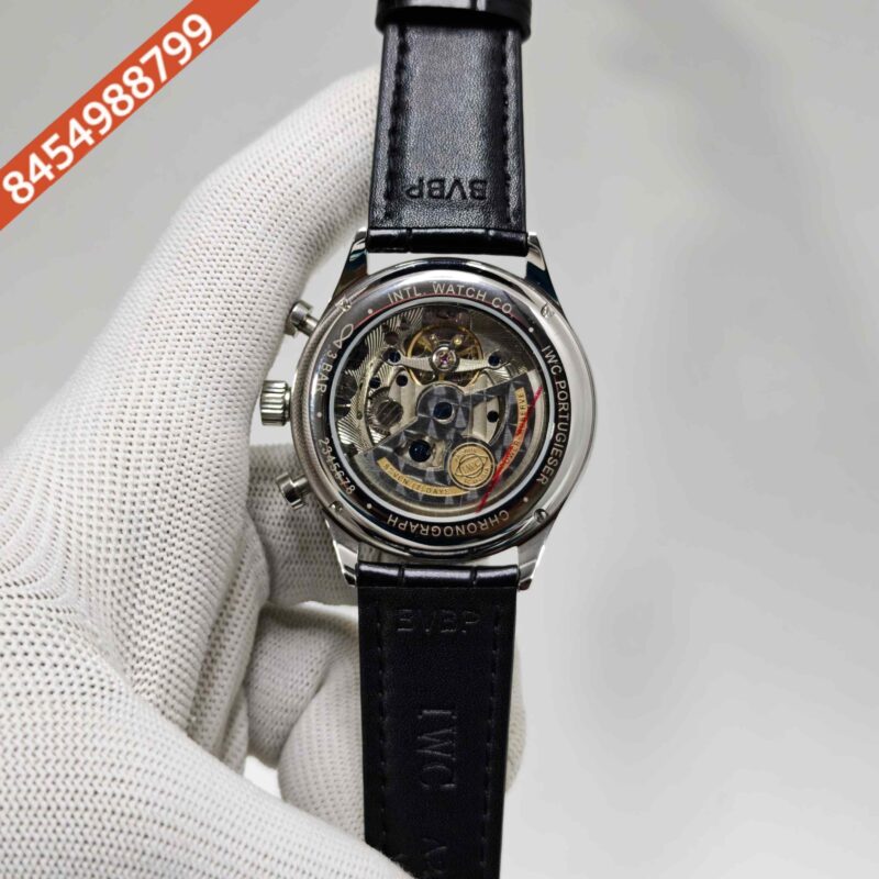 IWC Schaffhausen Portugieser Steel Blue Dial Black Leather Strap Swiss Automatic Watch - Image 4