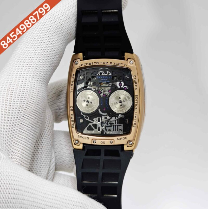 Jacob & Co. Bugatti Chiron Tourbillon Rose Gold Black Rubber Strap Swiss Automatic Watch - Image 4