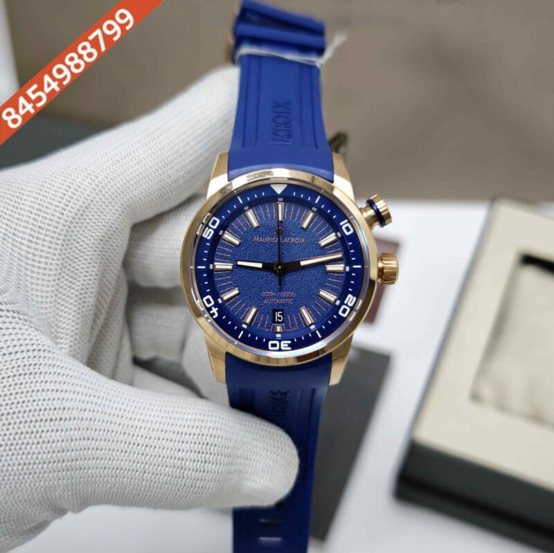 Maurice Lacroix Pontus S Diver Gold Case Blue Dial Rubber Strap Swiss Automatic Watch