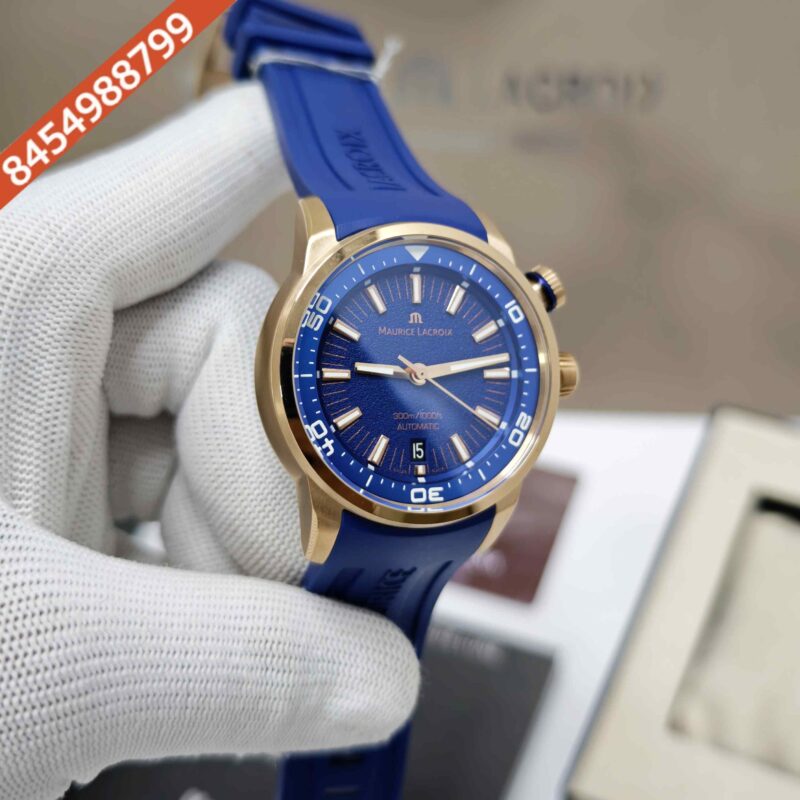 Maurice Lacroix Pontus S Diver Gold Case Blue Dial Rubber Strap Swiss Automatic Watch - Image 3