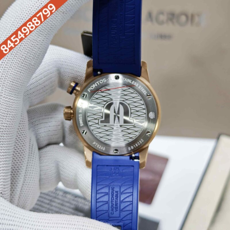Maurice Lacroix Pontus S Diver Gold Case Blue Dial Rubber Strap Swiss Automatic Watch - Image 4