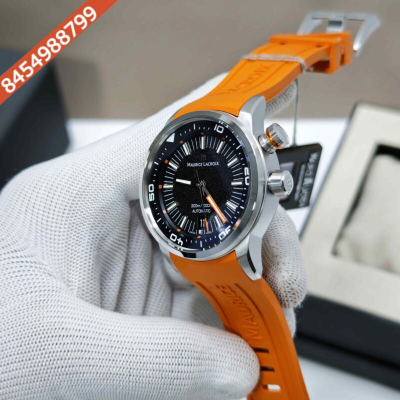 Maurice Lacroix Pontus S Diver Steel Case Black Dial Orange Strap Swiss Automatic Watch - Image 2