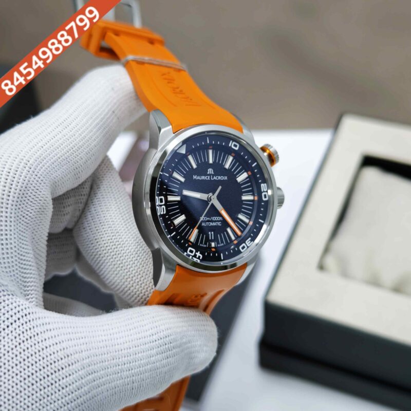 Maurice Lacroix Pontus S Diver Steel Case Black Dial Orange Strap Swiss Automatic Watch - Image 3