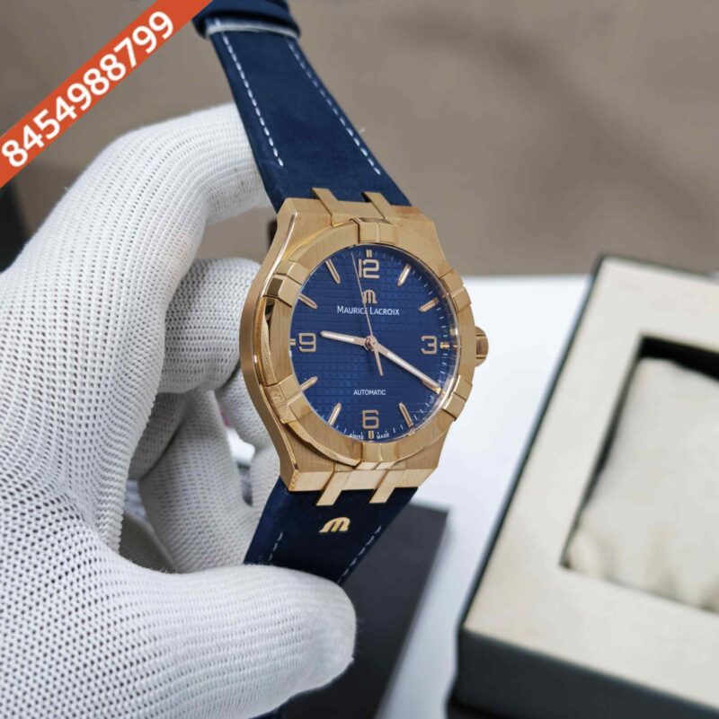 Maurice Lacroix Aikon Venturer Gold Blue Dial Rubber Strap Swiss Automatic Watch - Image 3