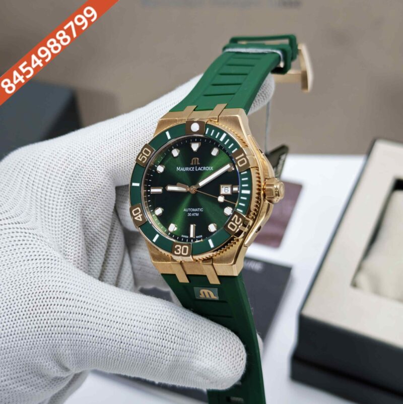Maurice Lacroix Aikon Venturer Gold Green Dial Rubber Strap Swiss Automatic Watch - Image 2
