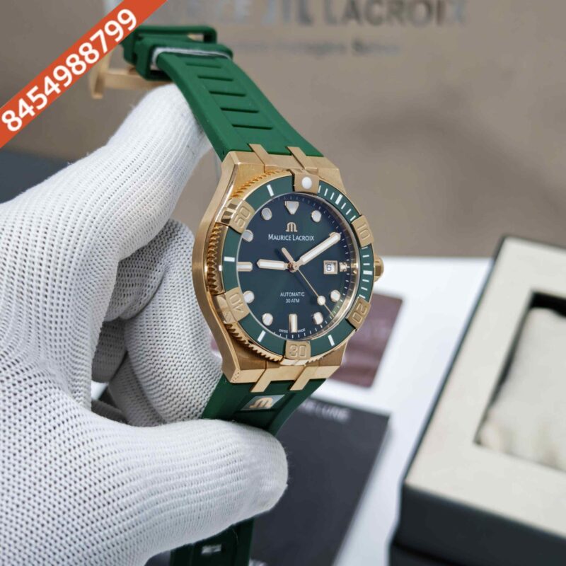 Maurice Lacroix Aikon Venturer Gold Green Dial Rubber Strap Swiss Automatic Watch - Image 3