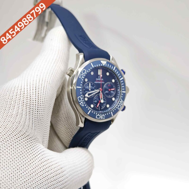 Omega Seamaster 300M Chronograph Blue Dial Blue Strap Swiss Quartz Watch - Image 3