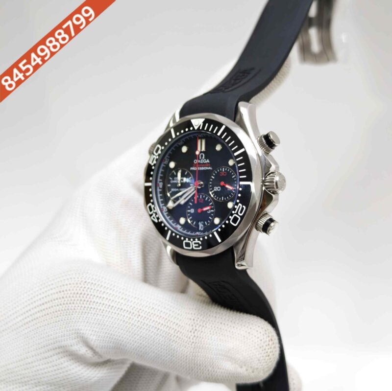 Omega Seamaster 300M Chronograph Steel Black Dial Silicone Strap Swiss Automatic Watch - Image 2