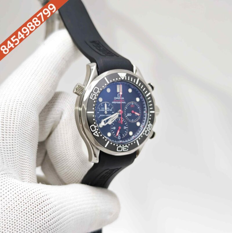 Omega Seamaster 300M Chronograph Steel Black Dial Silicone Strap Swiss Automatic Watch - Image 3