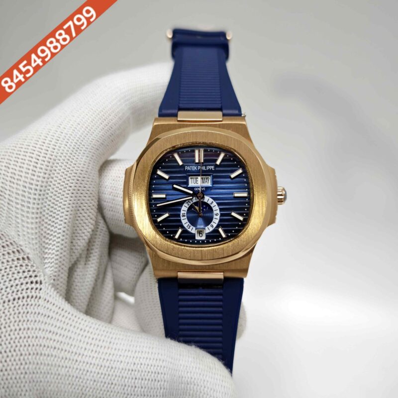 Patek Philippe Nautilus Annual Calendar Moon Phase Blue Dial Rubber Strap Swiss Automatic Watch