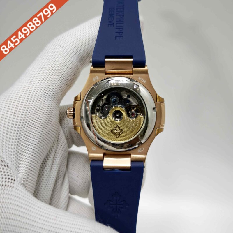 Patek Philippe Nautilus Annual Calendar Moon Phase Blue Dial Rubber Strap Swiss Automatic Watch - Image 4