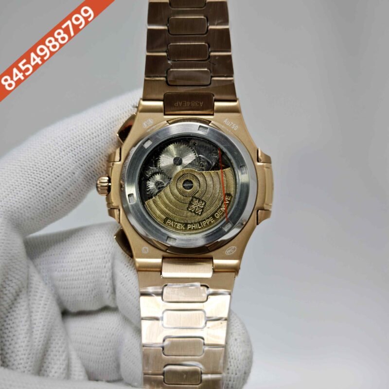 Patek Philippe Nautilus Chronograph Travel Time Blue Dial Full Polished Gold steel Swiss Automatic watch - Image 4