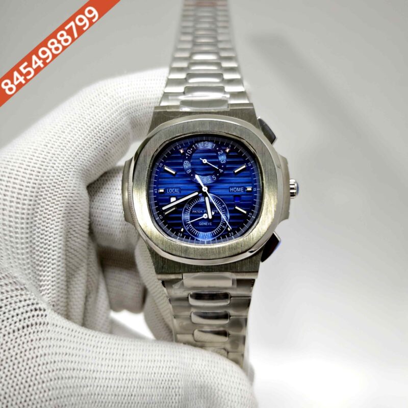 Patek Philippe Nautilus Chronograph Travel Time Blue Dial stainless steel Swiss Automatic watch