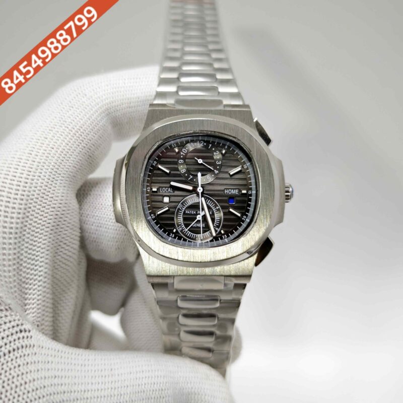 Patek Philippe Nautilus Chronograph Travel Time Grey Dial stainless steel Swiss Automatic watch