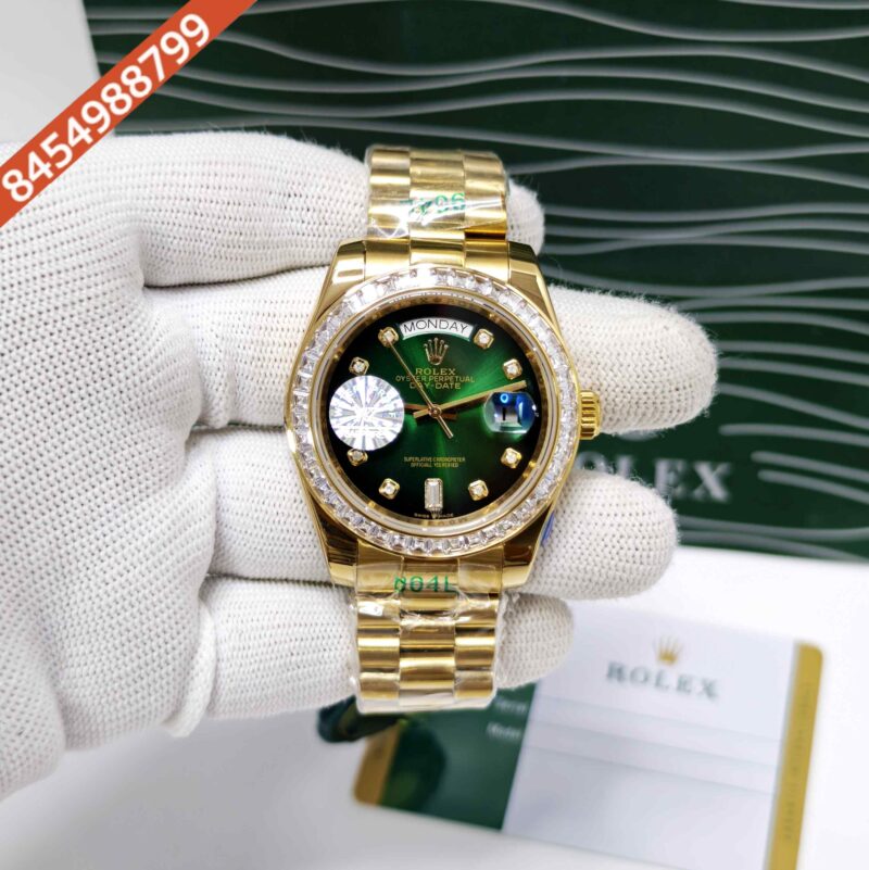 Rolex Day-Date Full Gold Diamond Bezel Diamond  Marker Green Dial Swiss Automatic Watch