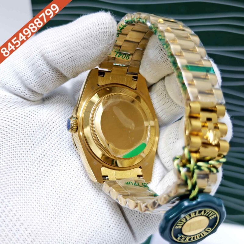 Rolex Day-Date Full Gold Diamond Bezel Roman Marker Tiffany Dial Swiss Automatic Watch - Image 4
