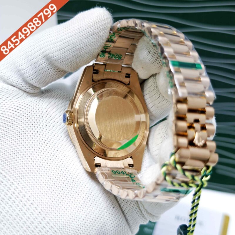 Rolex Day-Date Full Rose Gold Diamond Bezel Sticks Marker Blue Dial Swiss Automatic Watch - Image 4